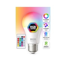 Kumandalı Rgb Renkli Led Ampul 9w E27 Parlaklık Renk Değiştiren Dimmerli Led Aydınlatma Lamba 1 Ad