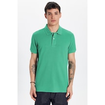 Tudors Erkek Slim Fit Dar Kesim %100 Pamuk Yeşil Polo Yaka Tişört-32762 Yeşil