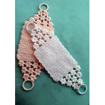 El Örgüsü Halkalı Çiçekli Yavruağzı ve Beyaz Uzun Banyo Lifi Takı