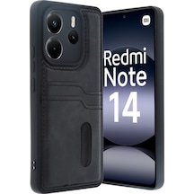 Xiaomi Redmi Note 14 4g Uyumlu Kılıf Sara Kartvizitli Deri Kılıf - Siyah