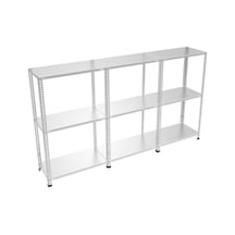 3 Katlı 3'lü Bitişik Paslanmaz Krom Raf - Inox Soğuk Oda Rafı, Buzhane Rafı 31x75 Cm-1.00 Mm-50 Cm Gri