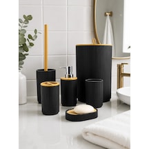 6 Lı Banyo Seti Sabunluk Diş Fırçalık Sıvı Sabunluk Çöp Kovası Tuvalet Fırçası Organizer Siyah
