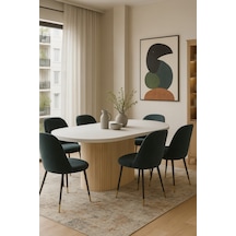 Dolunay 180x90x75cm 36mm Kalın Kenarlı Oval Beyaz Sütunlu Yemek Masası Sadece Masadır Doğal