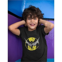 Sevbano Batman Logo Baskılı Unisex Film Çocuk Tişört 1-12 Yaş Siyah