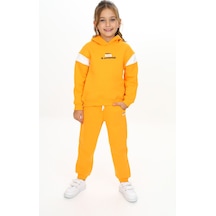 Toontoy Kids Toontoy Kız Çocuk 2'li Takım Baskılı Kolej Yaka Fermuarlı Cepli Sweatshirt & Beli Paçası Ribanalı Jogger Eşofman Altı - 3 İplik Şardonlu Hardal