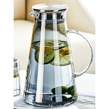 Qerhome Borosilikat Cam Metal Kapaklı Lüks Sürahi 1900 Ml Füme