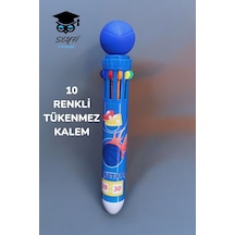 10 Renkli Tükenmez Kalem Futbol Basketbol Modeller 1 Adet Mavi