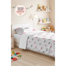 Evimde Bambaşka Pembe Bulut Kız Çocuk Pike Takımı - Sevimli Gri Kalp Bebek Odası Mevsimlik Yatak Örtüsü - 160x220  CM