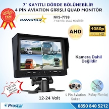 7 İnç Dörde Bölünebilir Kayıtlı Quad Monitör 4 Pin Aviation Girişli Ahd 1080p/720p/cvbs Analog Pal Ntsc 256gb Sd Kart Destekli