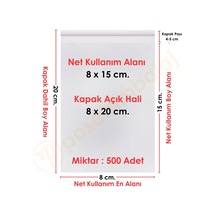8x15+5 Cm. 8x20 500 Adet Şeffaf Bantlı Yapışkanlı Opp Poşet