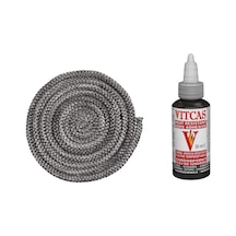Fiberglass Antrasit Renk Soba Şömine Fitil 8 Mm X 2.5m Vıtcas Yapıştırıcı 30 Ml