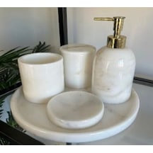 Afy5000 Afyon Beyaz 5 Li Banyo Seti Dekoratif Mermer Şık Banyo Aksesuarı Minimal
