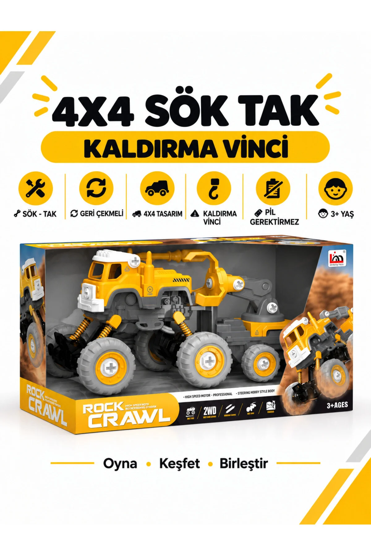 4x4 Geri Çek-bırak Vinçli Kamyon Dıy Oyuncak Seti, 25+ Sök-tak Parça