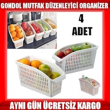 Gondol Buzdolabı İçi Düzenleyici Sepet 4 Adet + Mutfak Düzenleyic Beyaz