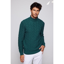 Tudors Erkek Slim Fit Dar Kesim Tam Balıkçı Yaka Desenli Yeşil Kazak-29490-yeşil Yeşil