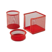 Drt 412 3 Lü Kırmızı Masaüstü Kalemlik Set