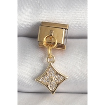 Buğz 316l Çelik Gold Renk Sallantı Zirkon Taşlı Çiçek İşlemeli Nomination Charm Diğer