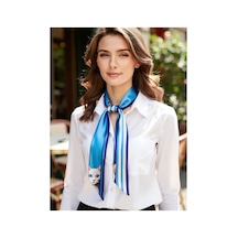 Vbx Aura Kadın Mavi Çizgili Kedi Desenli Fular - Gömlek Blazer Çanta Aksesuarı Çok Renkli