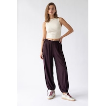 Mixray 4965 Kadın Beli Lastikli Bağcıklı Şalvar Pantolon Bordo