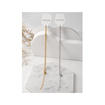 2'li Set Zincir Bilekliği 23cm 5.5mm Altın-gümüş - 910099387 Altın-gümüş