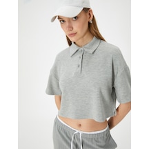 Koton Polo Yaka Tişört Crop Kısa Kollu Düğmeli Viskon Karışımlı Gri 4sak50597ek Gri