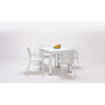 Rattan Lüx 80x80 Masa Takımı 1 Masa + 4 Sandalye Beyaz Bahçe Balkon Teras Beyaz