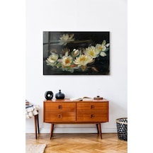 Helena De Kay Water Lilies Cam Tablo Beyaz Nilüfer Çiçekleri Kl
