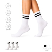 Ezowear 3 Çift Beyaz Çizgili Kolej Çorabı