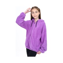 Toontoy Kız Çocuk Kapüşonlu Fermuarlı Cepli Reglan Kol Peluş Hırka Lila