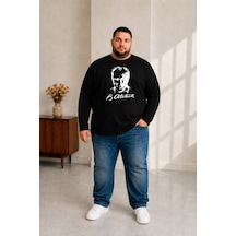 Sngl Tekstil Erkek Büyük Beden Uzun Kollu Atatürk Baskılı T-shirt 3xl 4xl 5xl 6xl 7xl 8xl 9xl Siyah