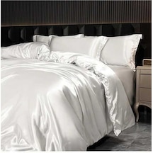 Trendooze Yumuşak Nefes Alabilen Sunshine022 Saten Yatak Örtüsü Seti Lüks Beyaz 78.74x78.74 İnç Beyaz