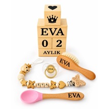 Kişiye Özel İsimli-emzik 0-6 Aylık-emzik Askısı Zinciri-bebek Saç Fırçası Keçi Kılı-çocuk Mama Kaşığı-anı Küpü-full Ahşap Olup Organik Doğal Set-hediyelik-yeni Doğan-doğum Hediyesi-anne Bebek Açık Bej