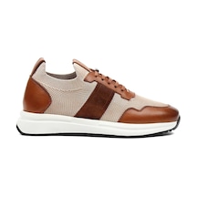 Erkek Taba Bej Bağcıklı Deri Sneaker