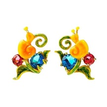 Yeni Ürün Eğilim Emaye Renk Salyangoz Plaka Şube Küpe S925 Gümüş İğne Moda Kişiselleştirilmiş Küpe Saplama Küpe Altın - Gümüş