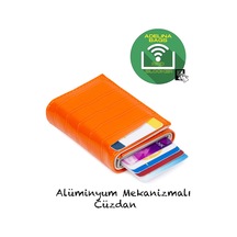 Adelina Bags Adelina Turuncu Timsah Desenli Mekanizmalı Otomatik Kızaklı Kartlık Cüzdan Kroko Kartlık Turuncu