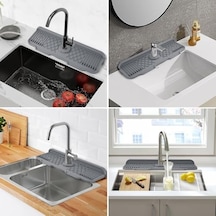 Xspring Silikon Musluk Matı, 43x15 Cm Mutfak Lavabo Koruyucu, Silikon Musluk Matı Bulaşık Süngeri Tutucu, Kaymaz Gri Kurutma Matı, Mutfak Ve Banyo Tezgah Koruma Altın