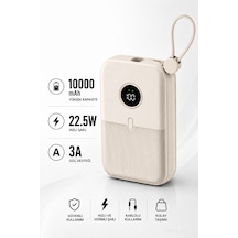 10000mah Powerbank 22.5w Hızlı Şarjlı Taşınabilir Şarj Cihazı Dahili Kablolu Krem