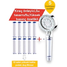 Truva 10 Adet Yedek Filtreli Beyaz Renk Masaj Özellikli Duş Başlığı Krom