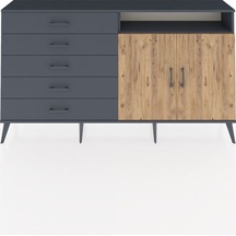 Arges Konsol 2 Raflı 5 Çekmeceli 2 Kapaklı 176x30x99 Antrasit-çam/antrasit Atlas Çam/antrasıt - Antrasıt