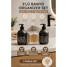 Porsima 3lü Mutfak Banyo Tezgah Üstü Temizlik Seti - 2li Cam Sıvı Sabunluk - 190 Adet Doğal Ahşap Bambu Kulak Çubuğu Antrasit Diğer