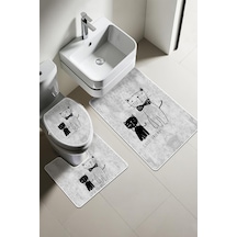 Modern Desenli Dijital Baskı 3 Lü Banyo Paspas Takımı Yıkanabilir Kaymaz Tabanlı Klozet Takımı Klz0003 Renkli