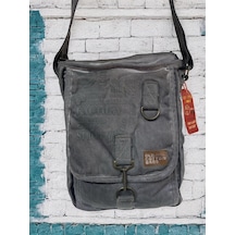 Vintage Salaş Kaliteli Unisex Taşlanmış Kumaş Okul Gezi Postacı Çantası 27x33cm GRİ