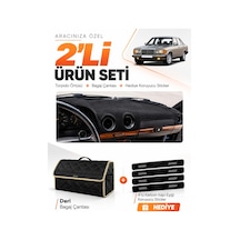 E-biz Mercedes W123 1976-1985 Uyumlu Torpido Örtüsü + Deri Bagaj Çantası Seti - Siyah-bej - Mb010