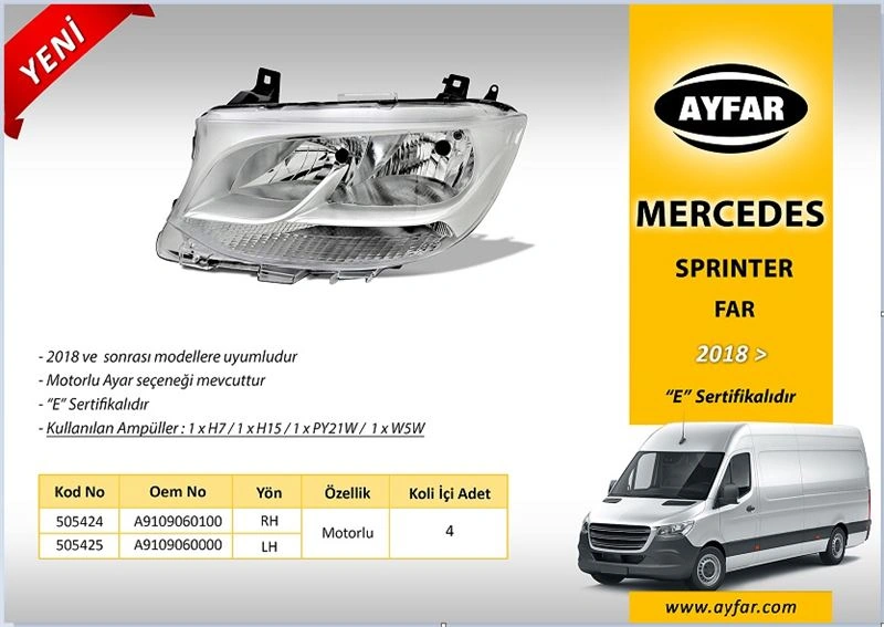 Far Motorlu Sol Mercedes Sprinter 2018-