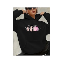 Herkesemoda Yazı Detaylı Kapüşonlu Sweatshirt Siyah