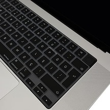 Macbook Türkçe Q Klavye Koruyucu M1-m5 Air 13.6 A2681 A3113 A3240 A3449 Pro 14 A2442 A3426 A3434 Pro 16 A2485 A3429 Neo 13 Ultra İnce Silikon Keyboard Cover Touch Id Protector Siyah