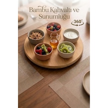 360 Derece Dönebilen Bambu Sunumluk Ve Kahvaltı Tablası Döner Tabla 30 Cm Bej Bej