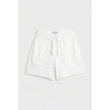 Itsbasic Kadın Beyaz T-s6-101 Relax Fit Parlak Taşlı Özel Tasarım Örme Şort