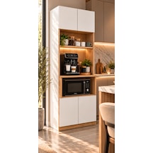 Kahve Köşesi Dolabı Modern Led Aydınlatmalı Raflı Mutfak Rafı Dolabı Atlantik Çam