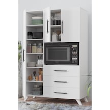 AE-2074 Aras Beyaz Çok Amaçlı Mutfak Dolabı&Banyo Dolabı,Kiler, 3 Kapaklı, 3 Çekmeceli, Fırın bölme Beyaz